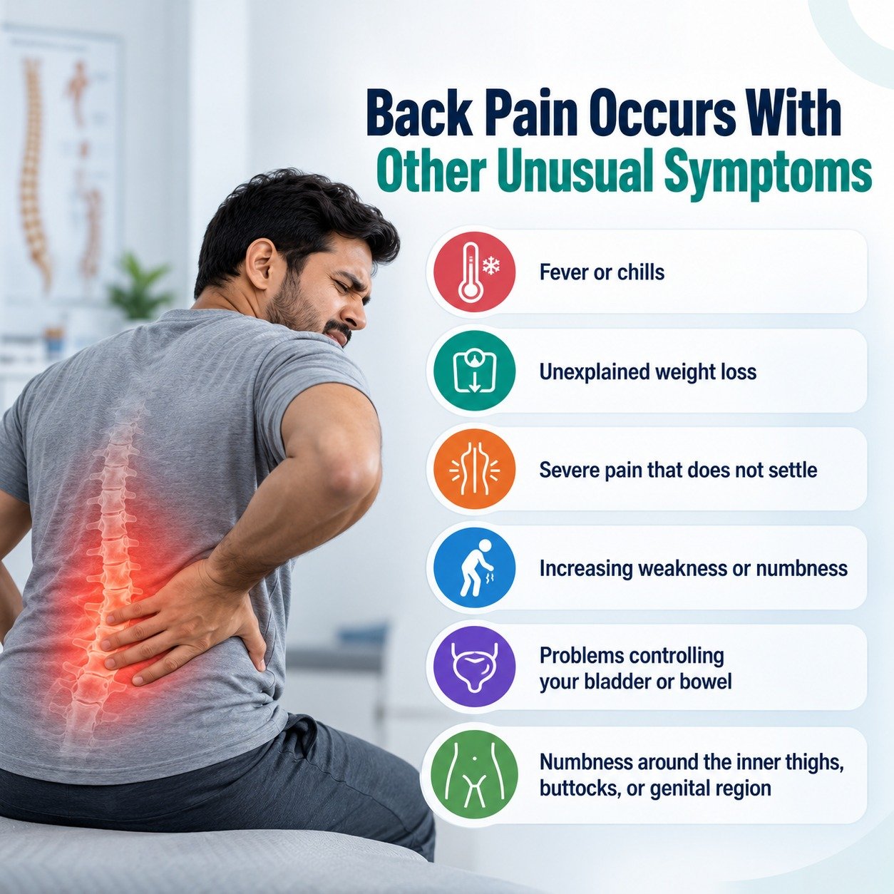 5. Back Pain Occurs With Other Unusual Symptoms